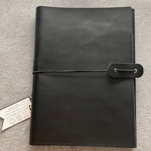 Tri-Fold Refillable Journal, Measures 9.5 x 10.45 - Black Genuine Leather